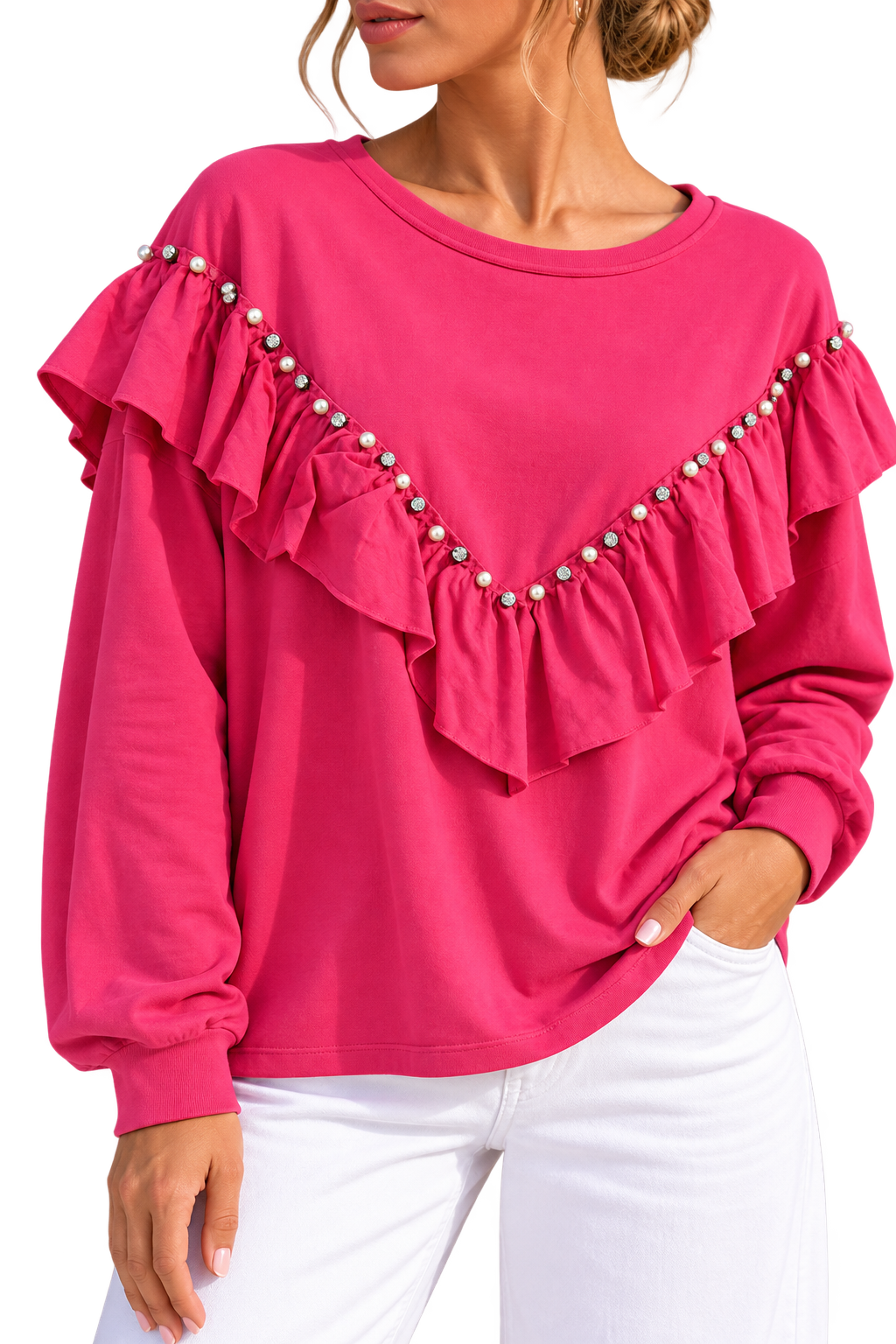 Pearl Ruffle Statement Sweatshirt