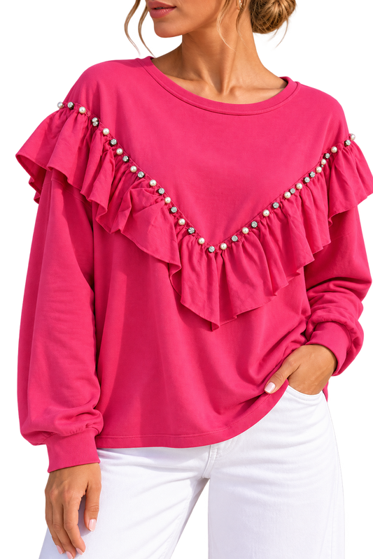 Pearl Ruffle Statement Sweatshirt