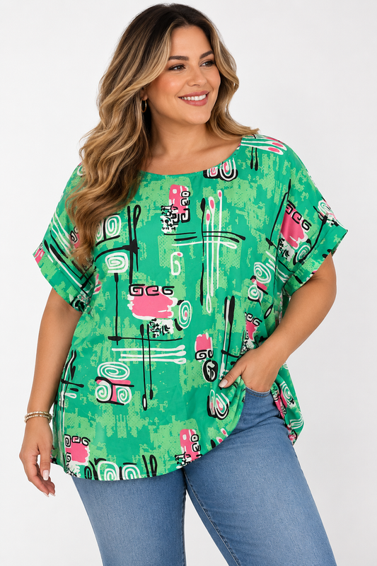 Verde Pop Abstract Oversized Blouse
