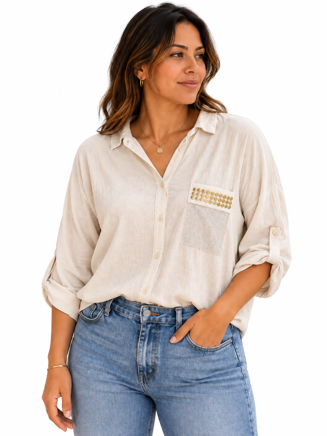 Luxe Spark Pocket Button-Up Blouse