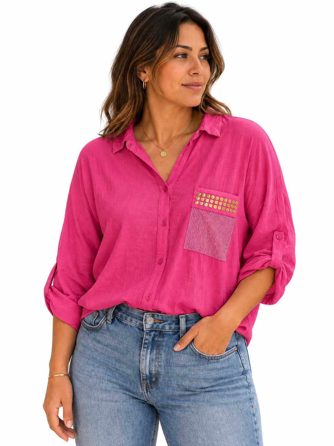 Luxe Spark Pocket Button-Up Blouse