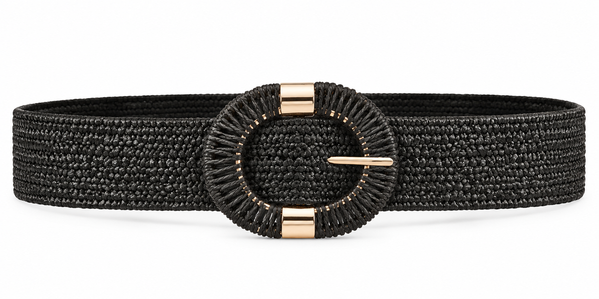 Black Woven Oval Buckle Belt