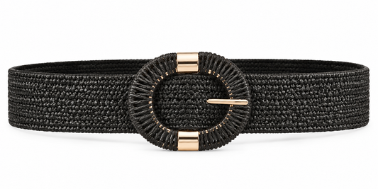 Black Woven Oval Buckle Belt