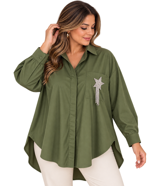 Olive Starlight High-Low Blouse