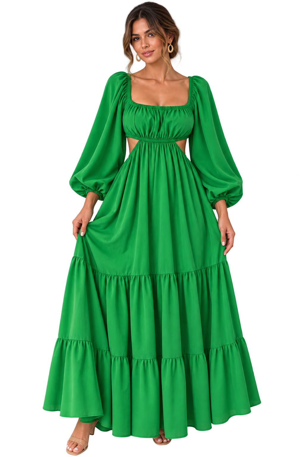 Emerald Allure Cutout Maxi Dress