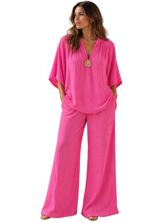 Pink Riviera Linen Texture Two-Piece Set