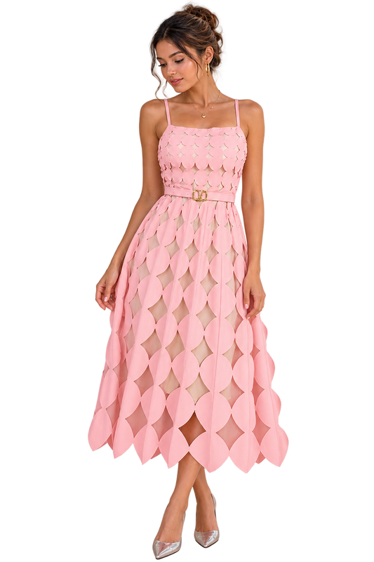 Blush Circle Cutout Midi Dress – Elegant Layered Statement Dress