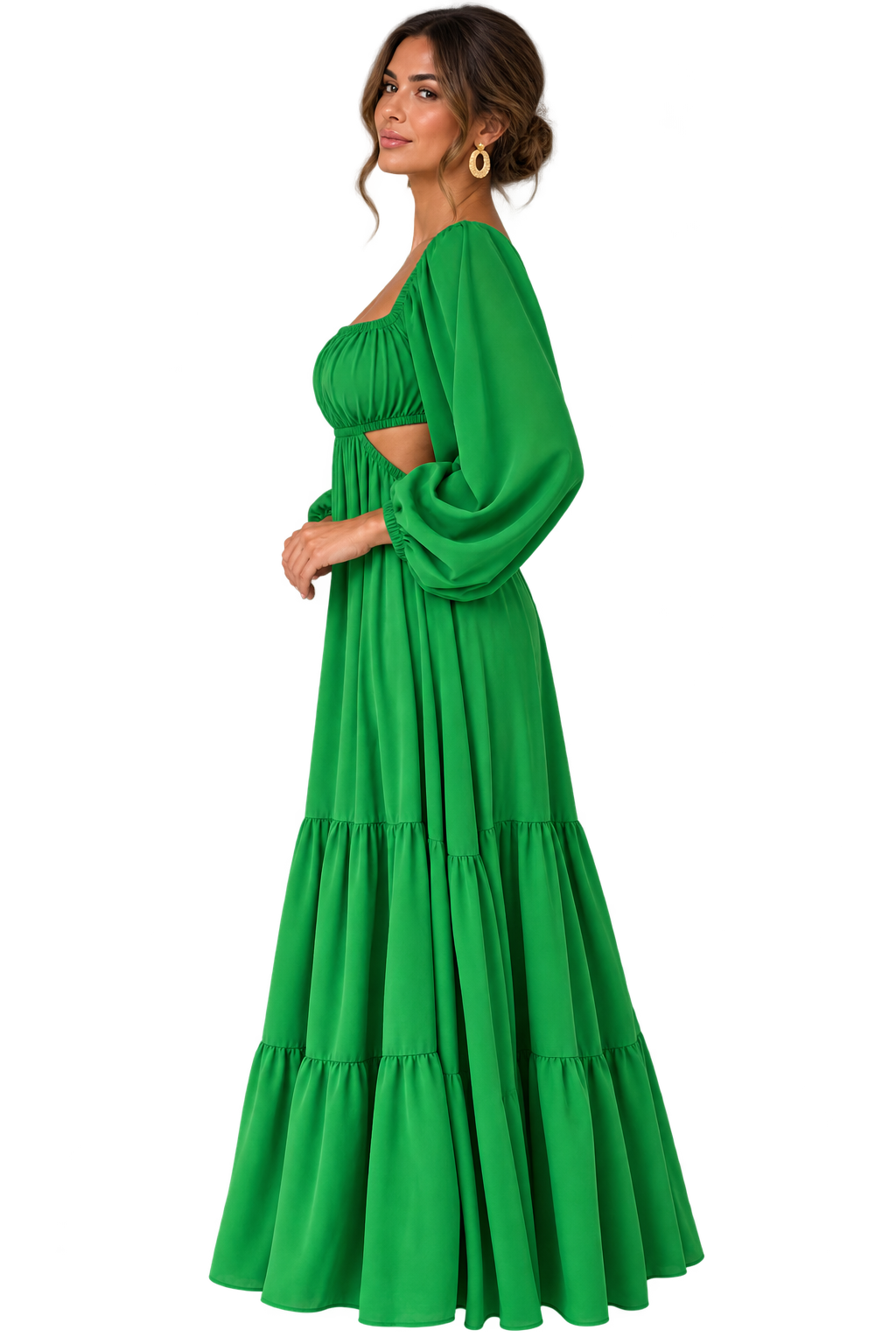 Emerald Allure Cutout Maxi Dress