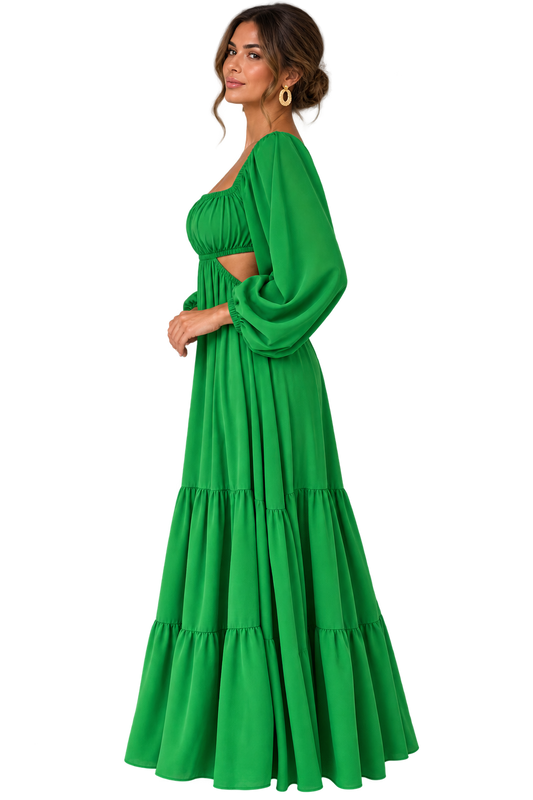 Emerald Allure Cutout Maxi Dress