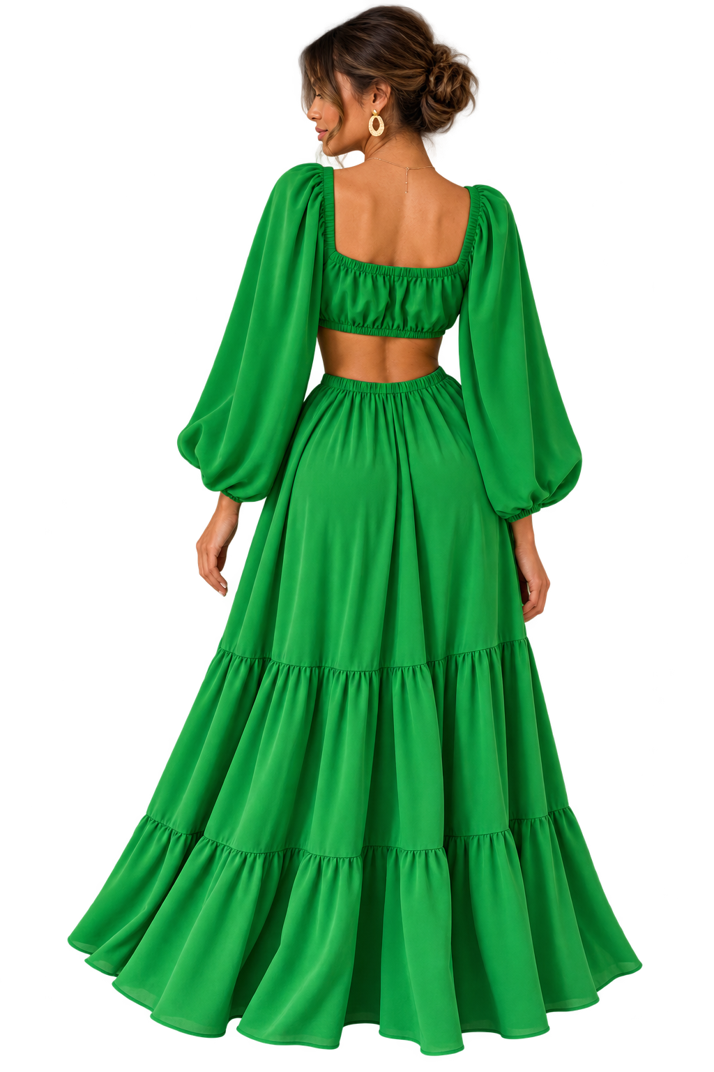 Emerald Allure Cutout Maxi Dress