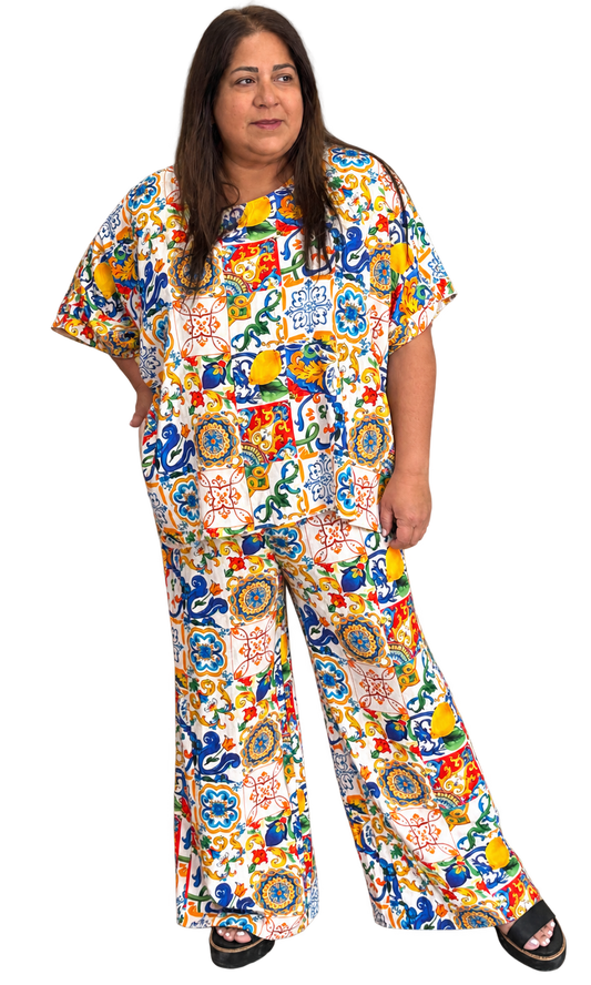 Amalfi Tile Print Two-Piece Pant Set