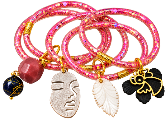 Pink Glitter Charm Bangle Set
