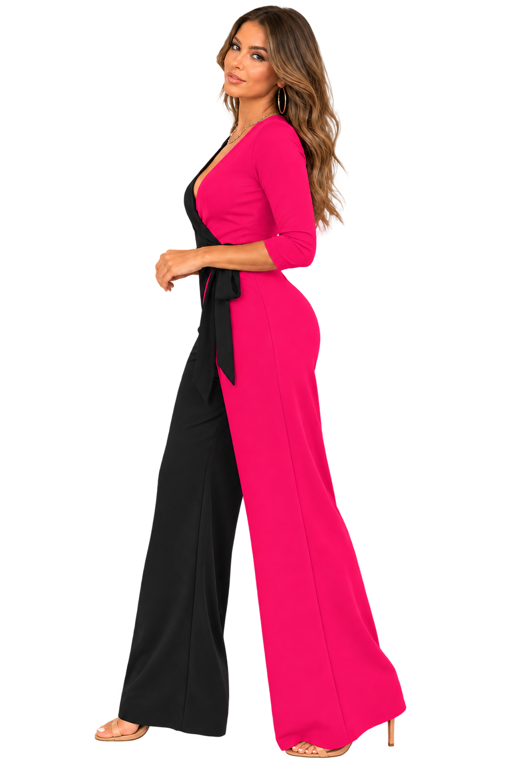 Hot Pink & Black Colorblock Jumpsuit
