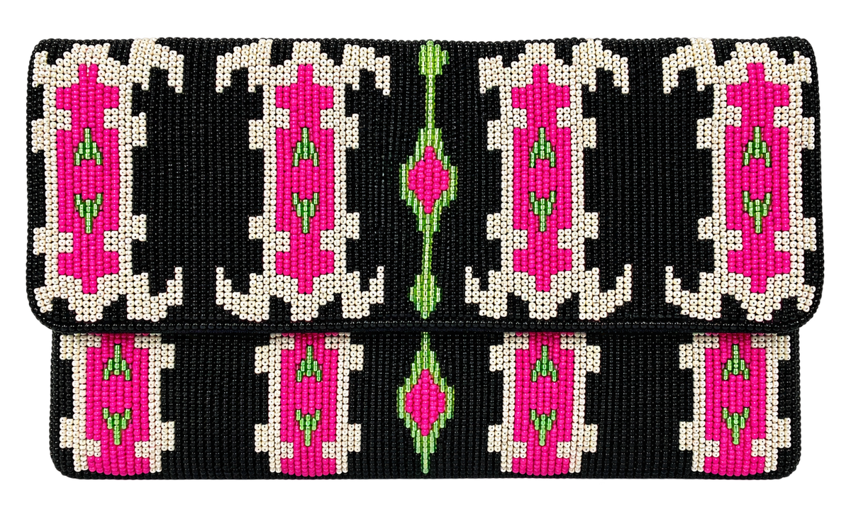 Fuchsia Mosaic Beaded Clutch