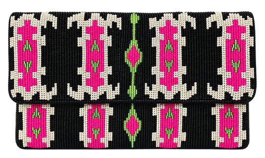 Fuchsia Mosaic Beaded Clutch