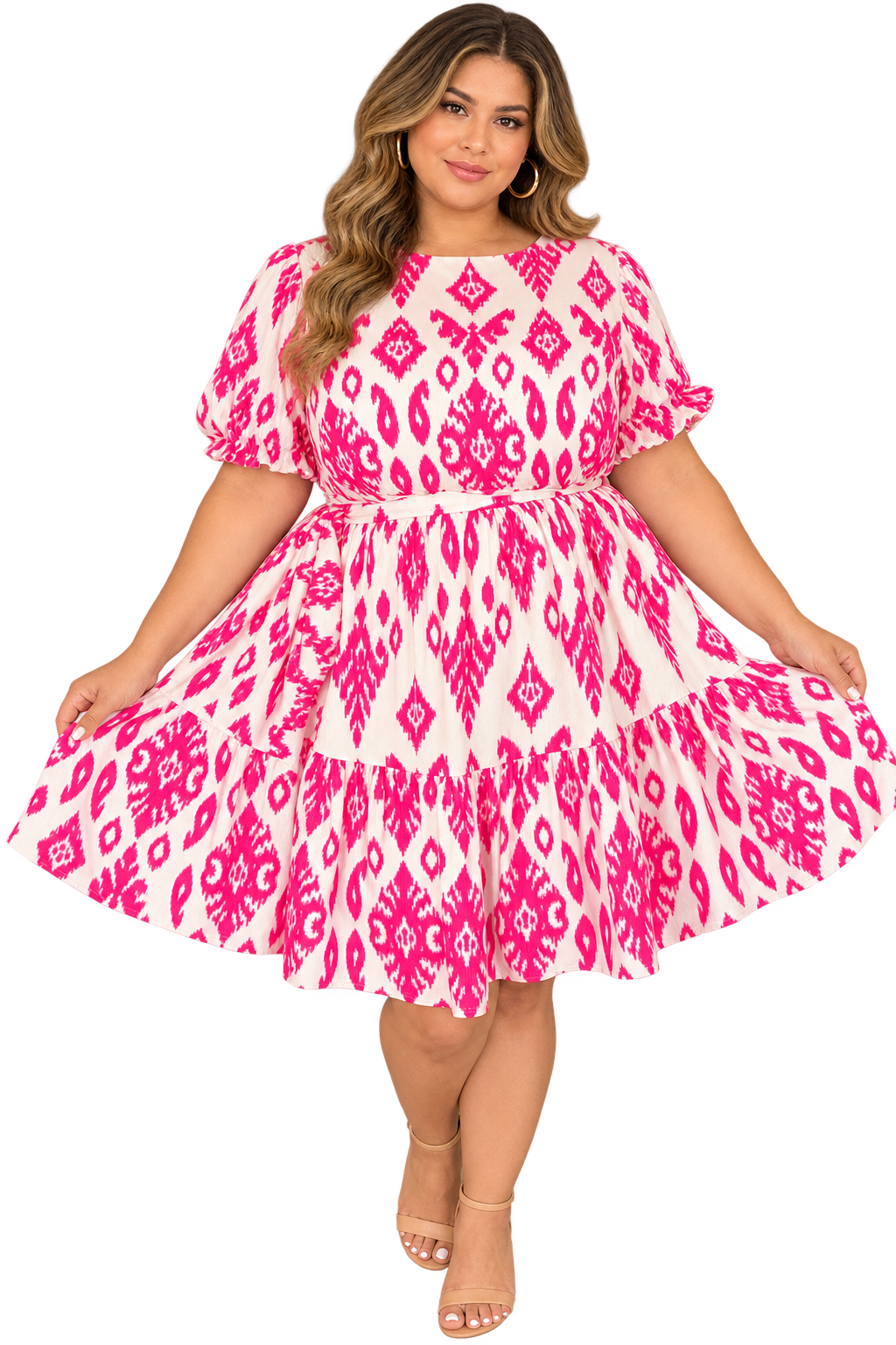 Ivory Fuchsia Ikat Mini Dress