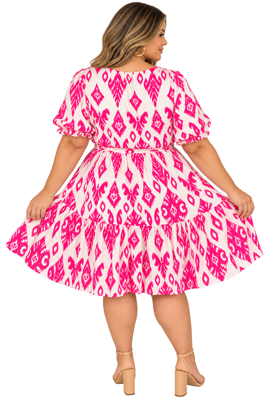 Ivory Fuchsia Ikat Mini Dress