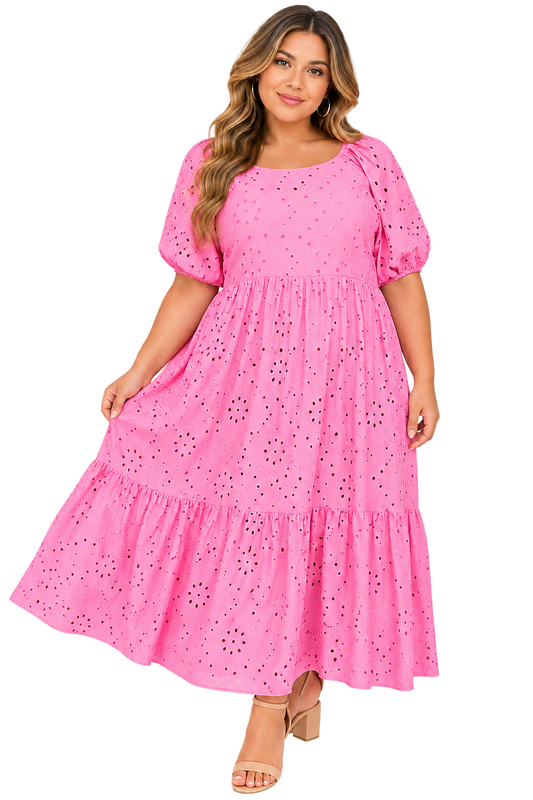 Rosy Eyelet Tiered Maxi Dress