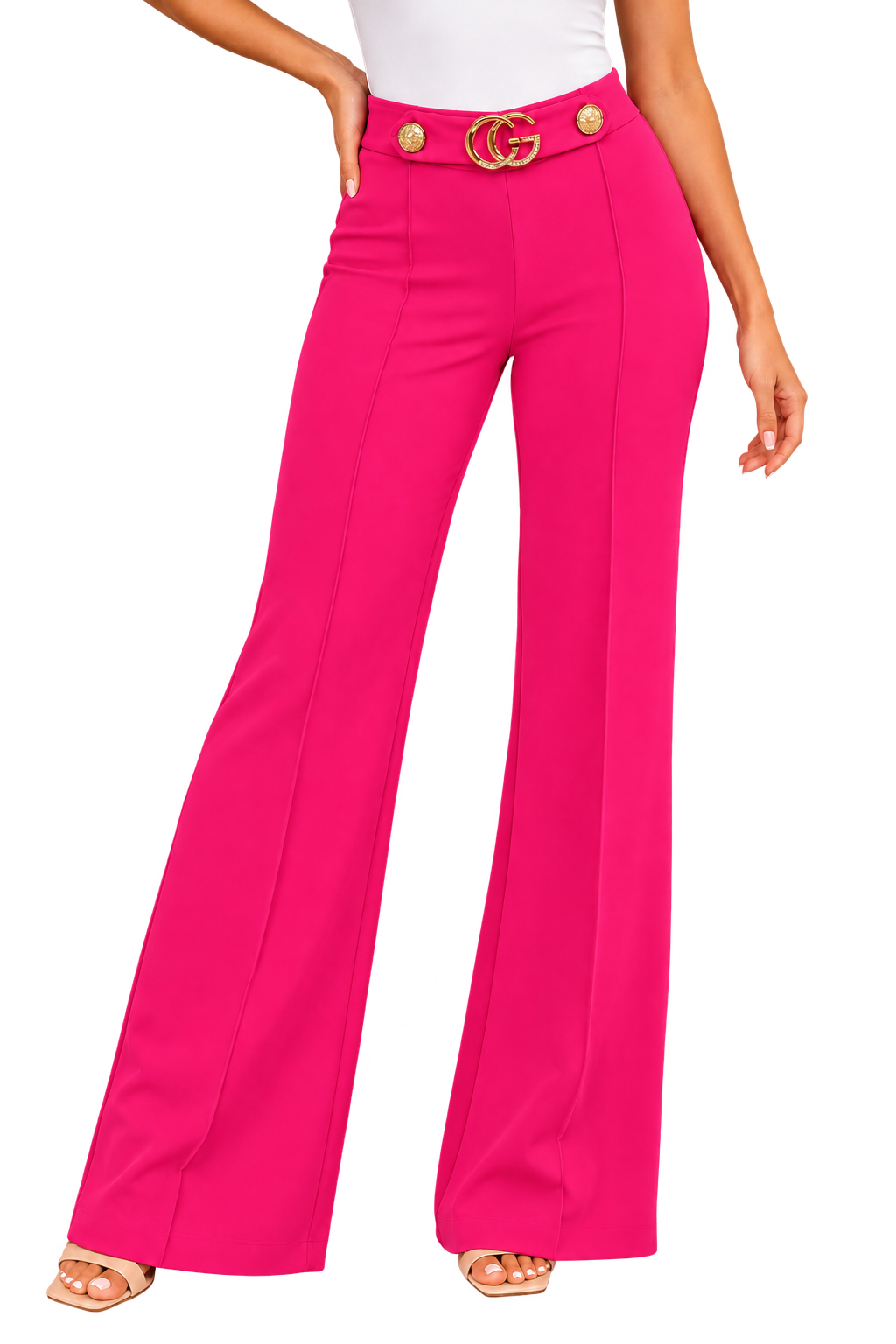 Fuchsia Gold Detail Wide-Leg Pants