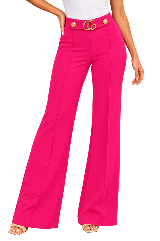 Fuchsia Gold Detail Wide-Leg Pants