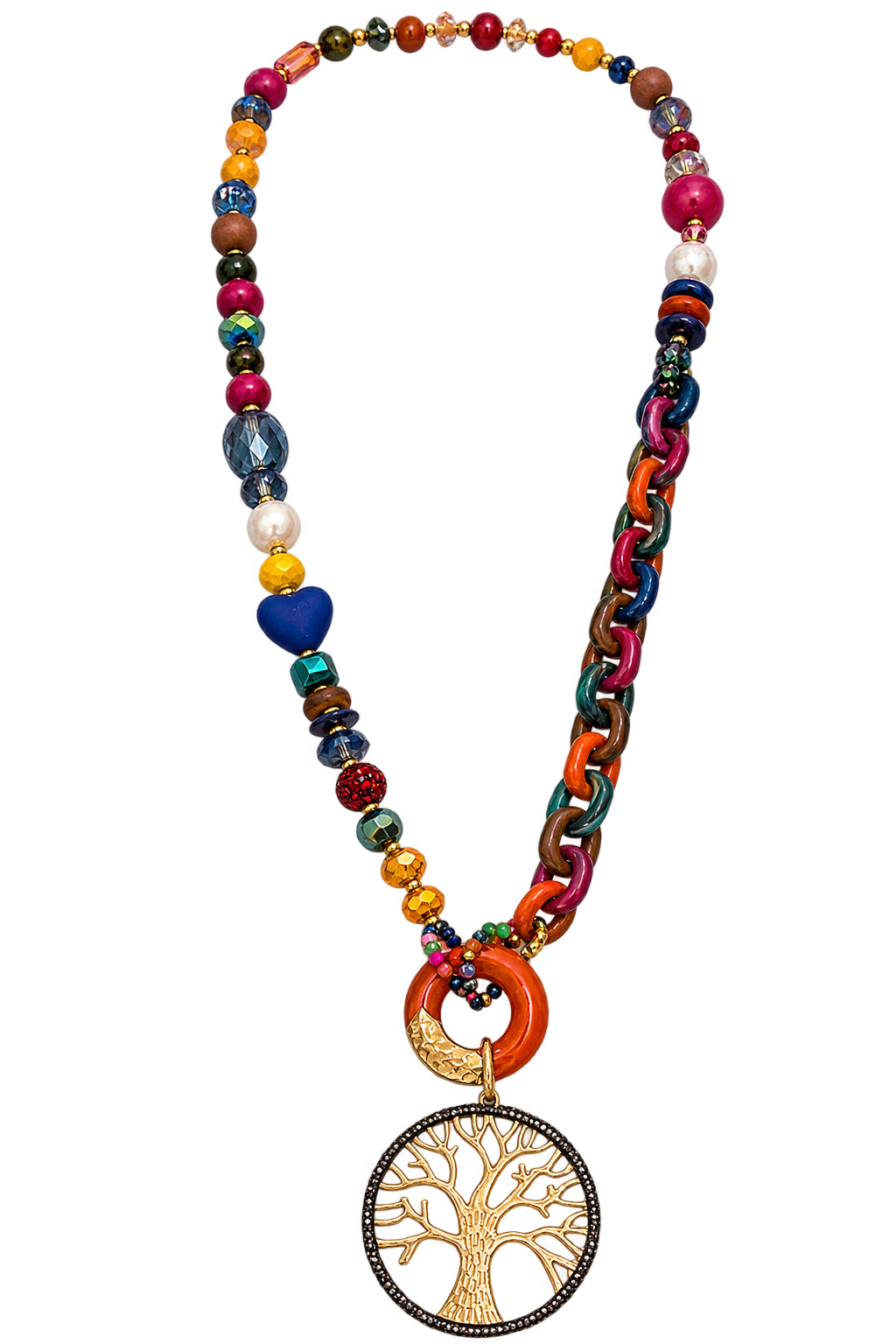 Tree of Life Mosaic Long Statement Necklace