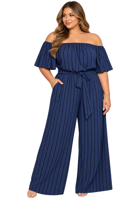 Midnight Lines Off-Shoulder Jumpsuit