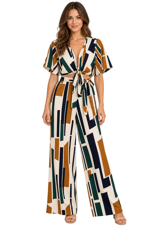 Modern Muse Geometric Crop Top & Wide-Leg Pants Set