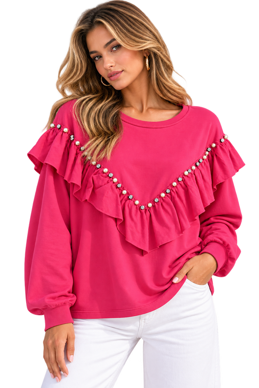 Pearl Ruffle Statement Sweatshirt