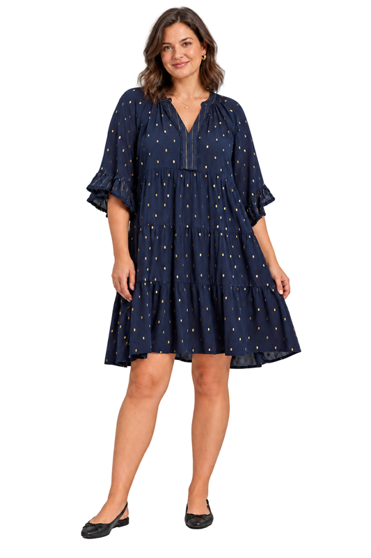Estella Metallic Dot Dress