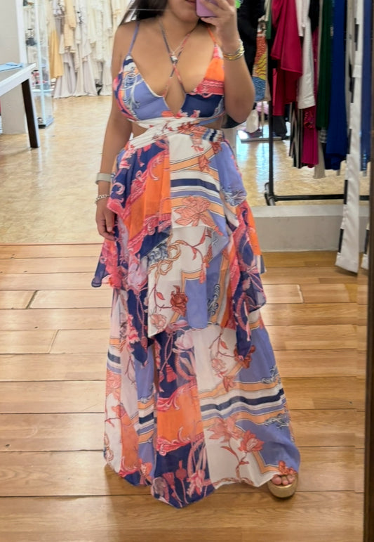 Mediterranean Muse Halter Maxi Dress
