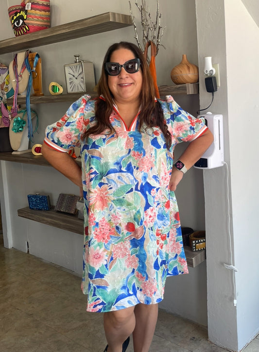 Blue Mix Flowy Plus Dress – Flattering Fit (XL–2XL)