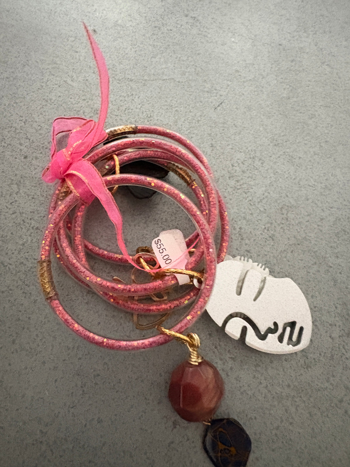 Pink Glitter Charm Bangle Set