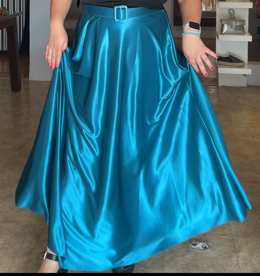 Teal Temptation Satin Circle Bliss Skirt