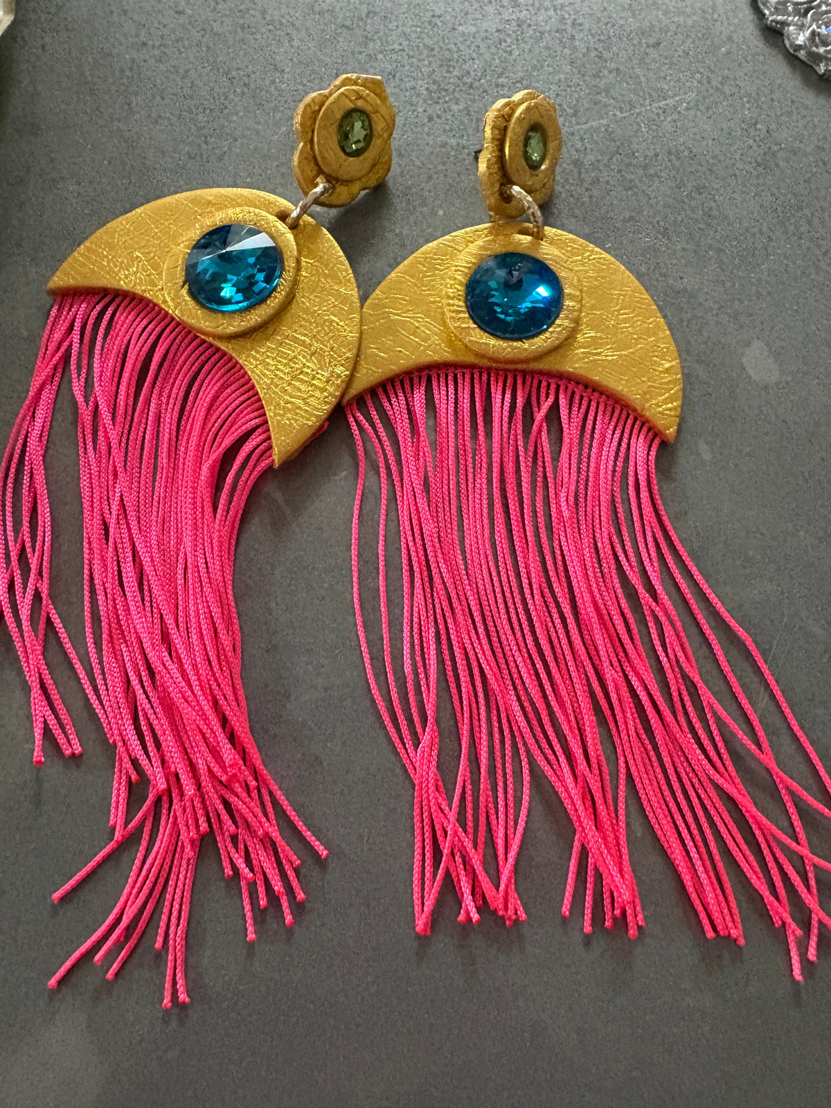Crescent Pink rock earrings