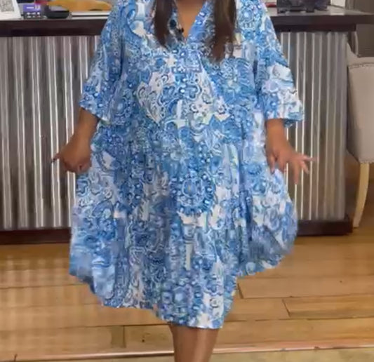 Ocean Tile Tiered Dress