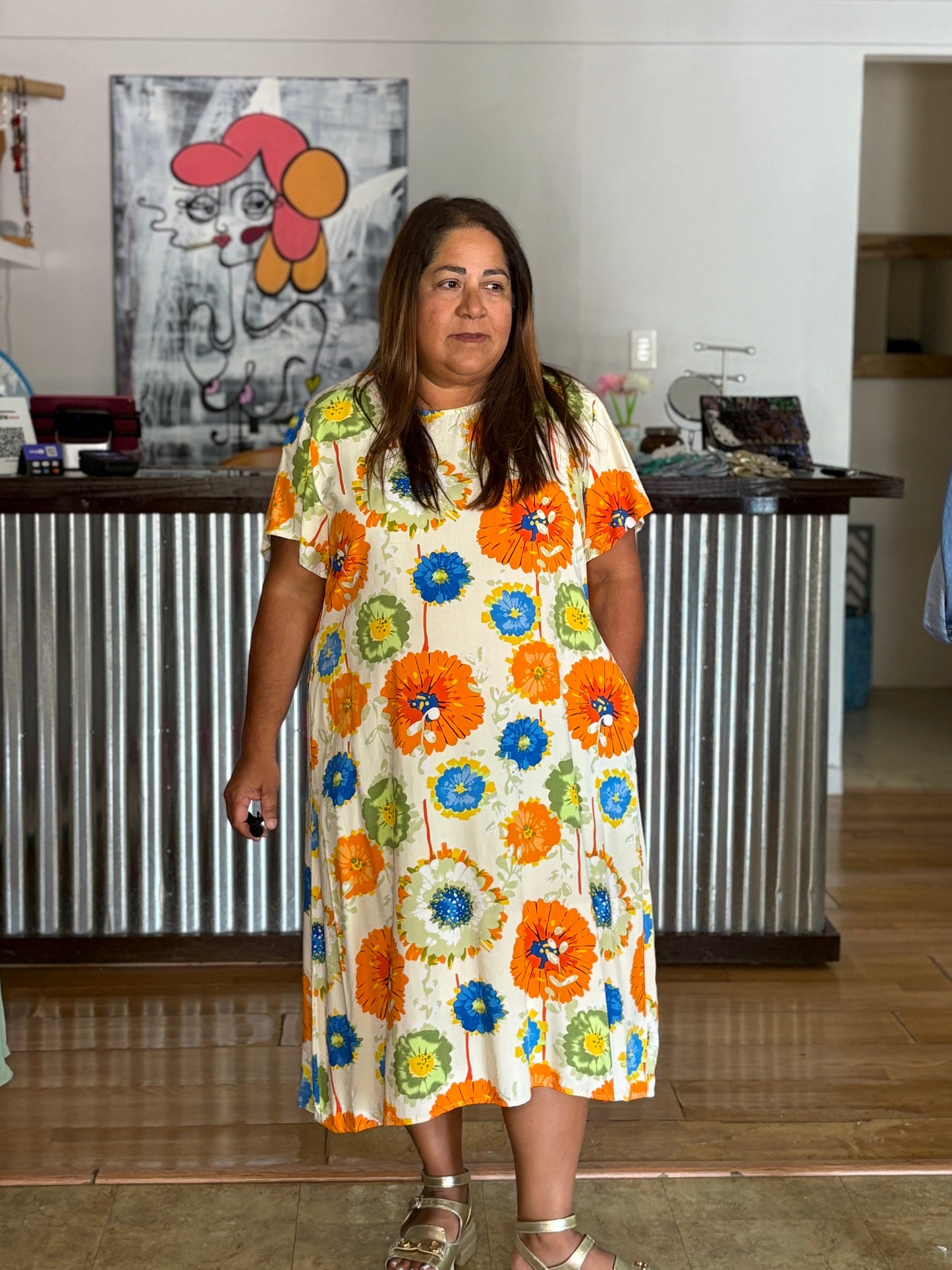 Orange Bloom Shirt Dress