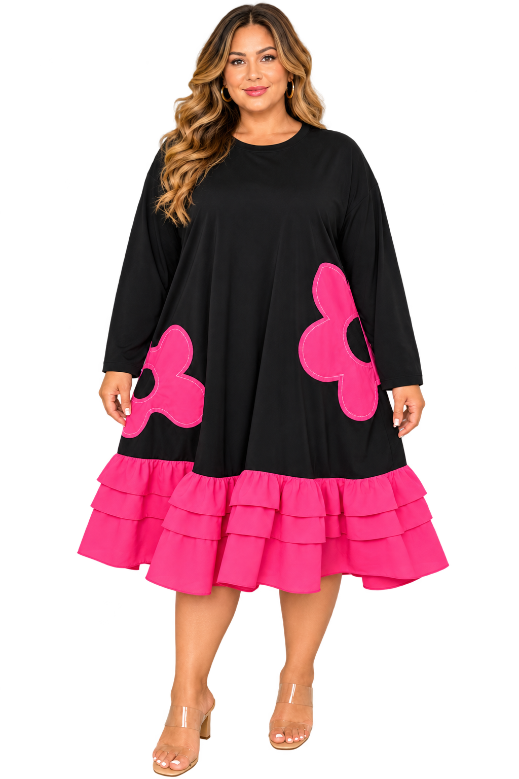 Pink Bloom Ruffle Hem Dress