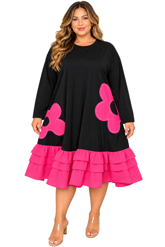 Pink Bloom Ruffle Hem Dress