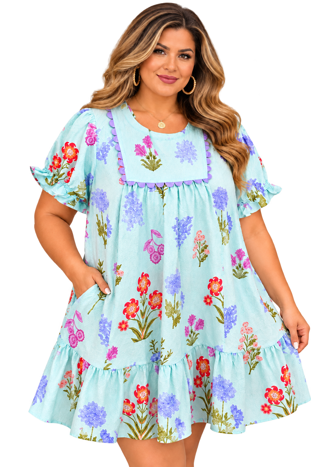 Pastel Bloom Floral Mini Dress – Plus Size