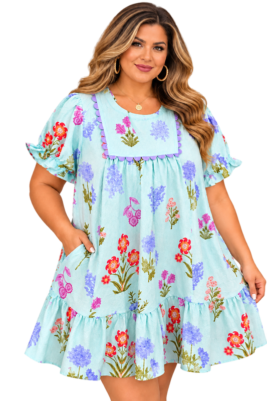 Pastel Bloom Floral Mini Dress – Plus Size