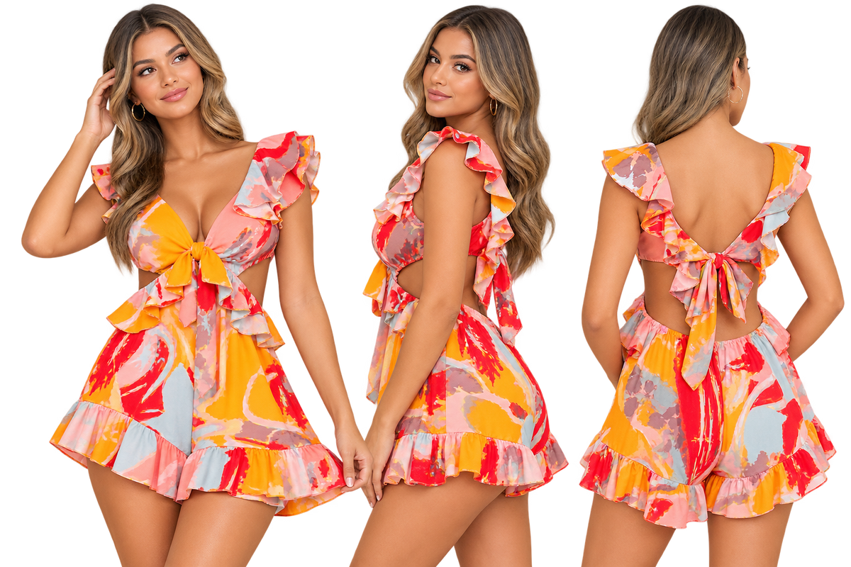 Sunset Splash Ruffle Romper