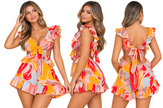 Sunset Splash Ruffle Romper
