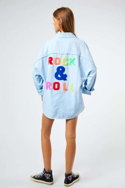 Rock N Roll Letters Fringed Hem Detail Shirt