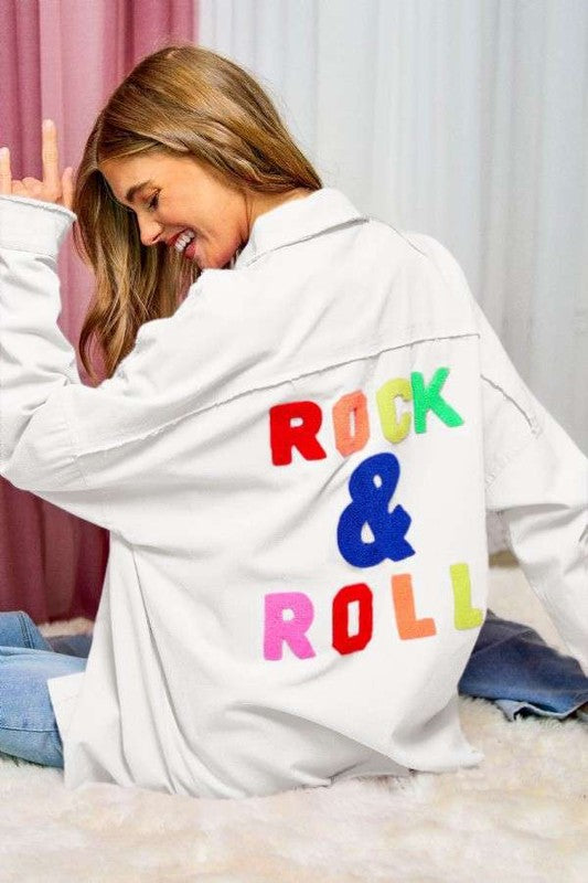 Rock N Roll Letters Fringed Hem Detail Shirt