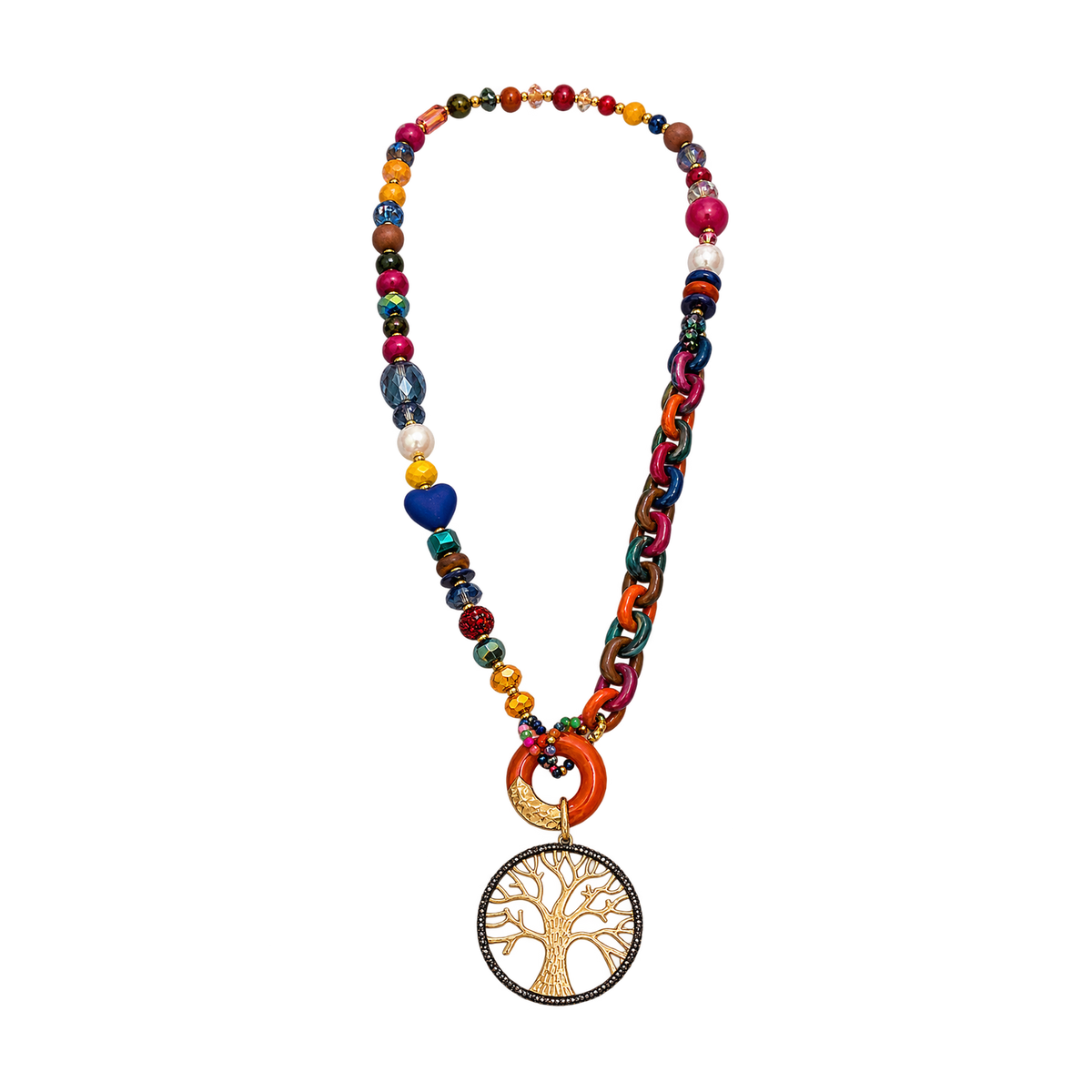 Tree of Life Mosaic Long Statement Necklace