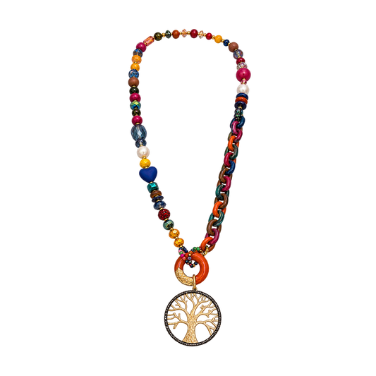 Tree of Life Mosaic Long Statement Necklace